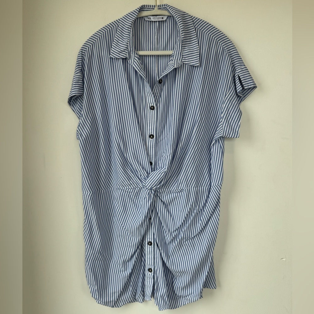 Zara Blue and White Striped Shirt